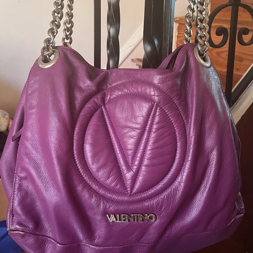 100% authentic, used purple leather Valentino handbag